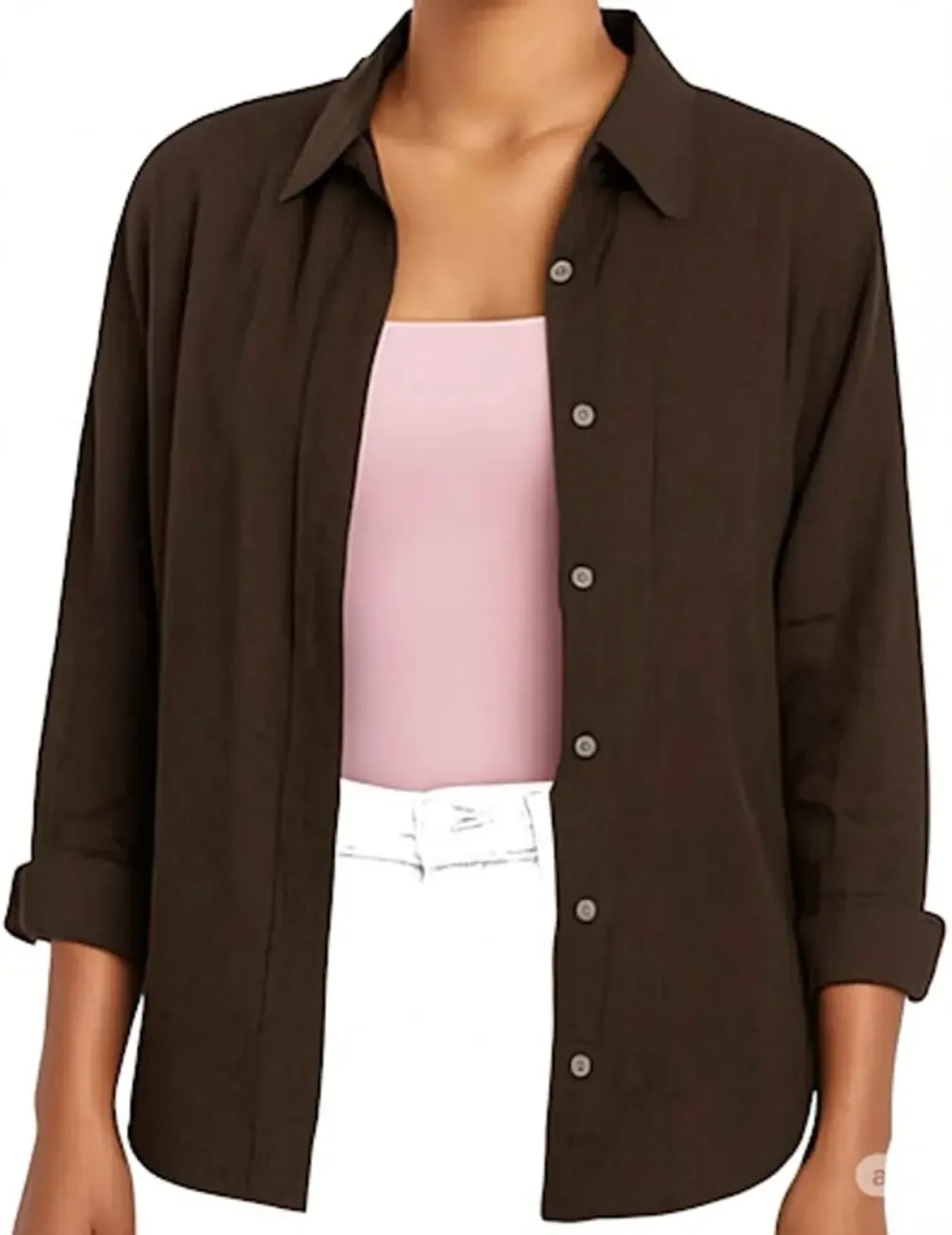 Max Mara Button Down Shirt 100% Linen 3/4 Sleeve Collared Regular Fit Brown 10